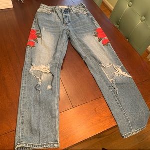 Pacsun mom Jean flower patches button fly jeans